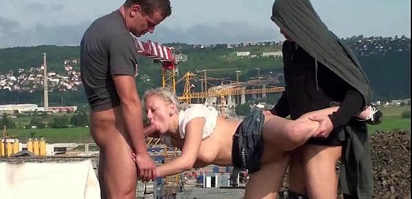  A cute blond teen girl public fucking with 2 guys in public with oral deep throat blowjob and vaginal sexual threesome intercourse with vaginal pussy fuck while random strangers see them during this exciting adult adventure recorded on a video